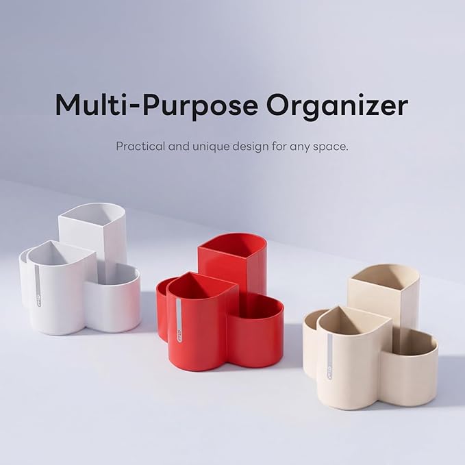 Aesthetic Desk Organizer [Arctic White] - Multi-Compartment Pen Holder & Remote Control Caddy, Modern Vanity Makeup Brush Organizer, Premium Stationery Storage (Made In Korea)