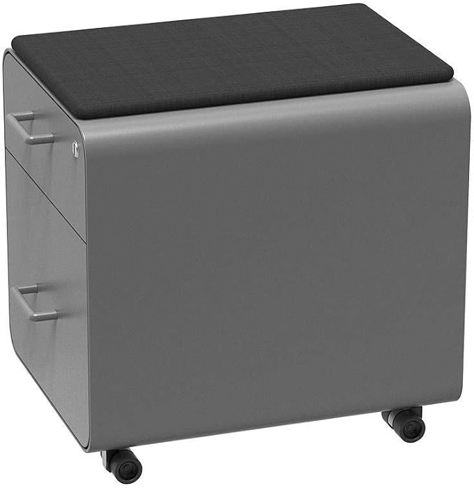 Monoprice Round Corner 2-Drawer File Cabinet - Gray, Lockable with Seat Cushion - Workstream Collection (137882), Grey