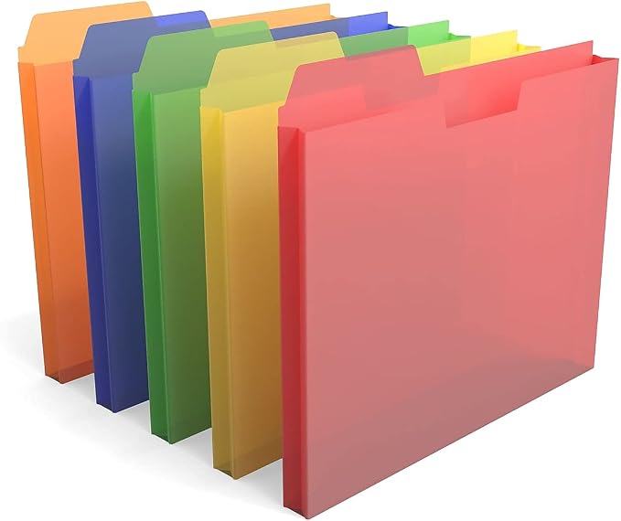 TRU RED Plastic File Pockets, Letter Size, Durable Poly Construction, Assorted Colors – 15/Carton