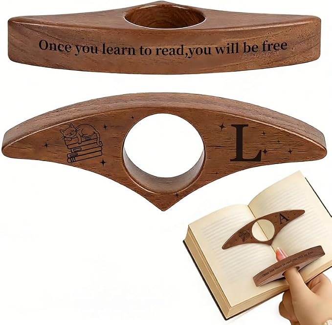 Personalized Wooden Thumb Book Page Holder Engraved with 26 Letters Initials Reading Bookmark Gift for Book Lovers, Readers, Women, Men, Teachers Christmas, Birthday(Black Walnut Wood-C, L)