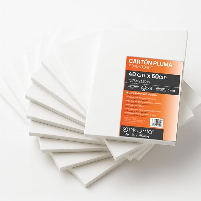 OFITURIA Foam Board, White, 40 x 60 cm, Pack of 6, Expanded Polystyrene Plate, Lightweight and Rigid, Foam Board, Versatile and Cuttable, for Crafts and Models, 5 mm