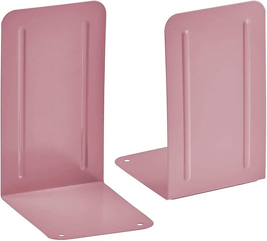 Acrimet Bookends for Shelves, Non-Skid Book Holder, Heavy Duty Book Stopper, Steel Metal Book Ends Storage for Home, Library, 6 7/8" H x 4" W x 4 1/2" D (Pink) (1 Pair / 2 Pieces)