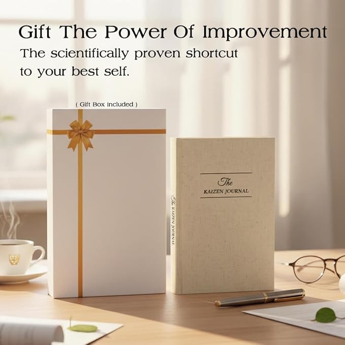 The Kaizen Journal for Self Improvement – Undated Daily Planner & Habit Tracker for Men & Women, Productivity, Focus & Mental Health – 24-Week Goal Planner with Gift-Ready Box, Two Colors (Original Linen)