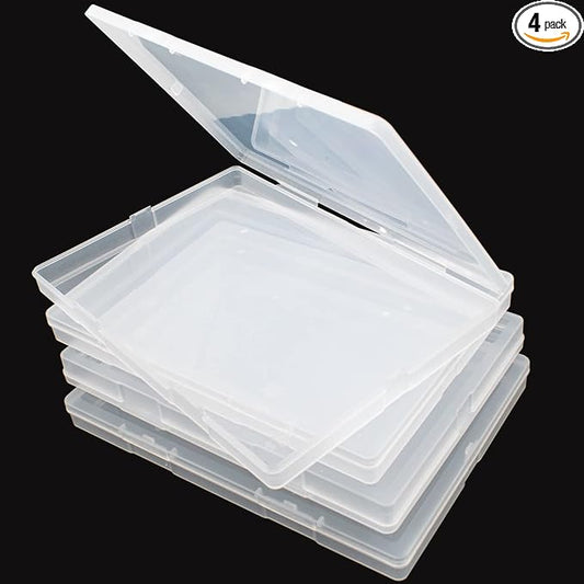 Cuyacili 4 Pack Scrapbooking Paper Storage File Boxes B6 Plastic Box for Documents Magazines Paper Photos Stamps Cards Envelope Protector Office Supplies File Storage Case (7 * 5 inch)