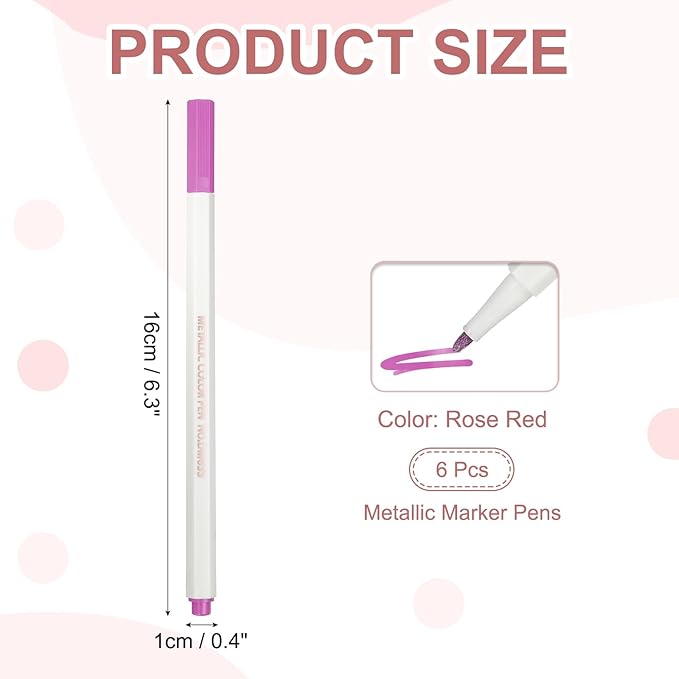 PATIKIL Metallic Marker Pens, 6Pcs Permanent Markers Medium Tip Quick Dry Paint Pen on Plastic Wood Stone Glass Canvas DIY Crafts Art Supplies for Drawing Writing Marking, Rose Red