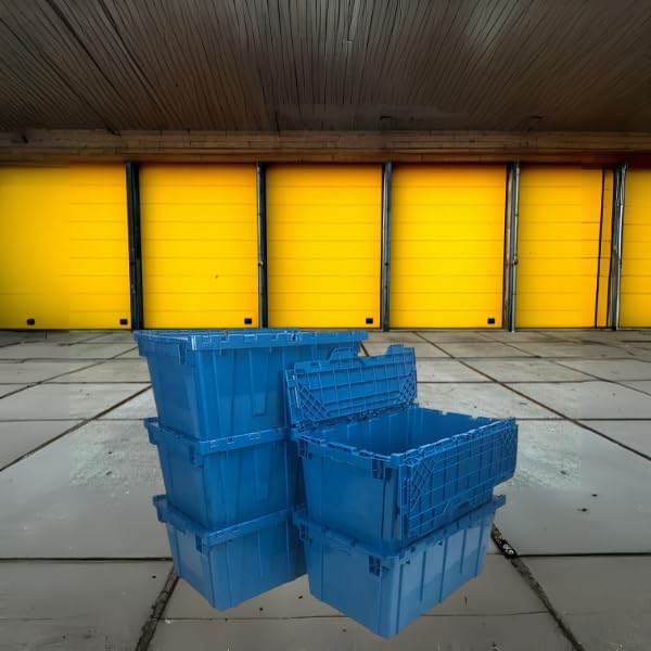 Storage and Packing Plastic Tote Crate Attached Lid Flip Top, 27"x16.9"x12.5", Storage Bins With Lids, Plastic Stackable Organization Crates For Home, Closet Space Saving,
