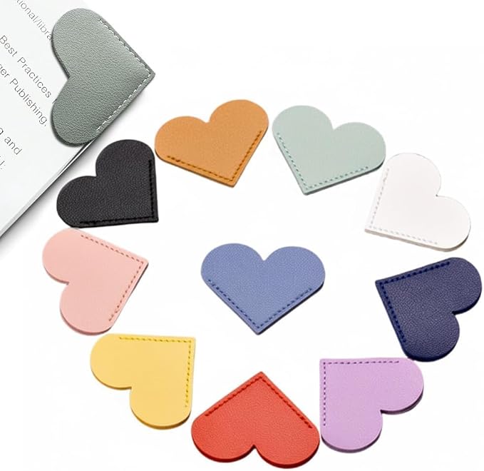 20pcs Leather Heart Bookmarks 2.1in, Cute Corner Page Book Marks for Teachers Students Book Reading Lovers, for School Office Home Supplies,Gift for Christmas Birthday Valentine Mother's Day