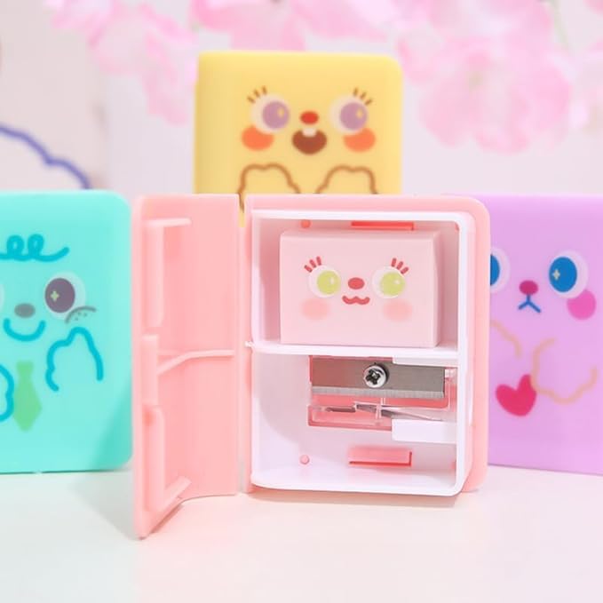 4Pcs Cute Dual Purpose Book Pencil Sharpener Eraser, Cute Cartoon Student Eraser Pencil Sharpener Office Supplies Writing and Correction Supplies