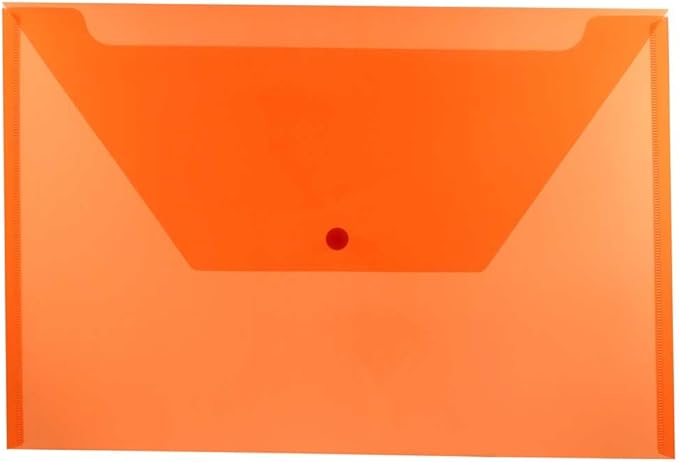 JAM PAPER Plastic Envelopes with Snap Closure - Legal Booklet - 9 3/4 x 14 1/2 - Orange - 12/Pack