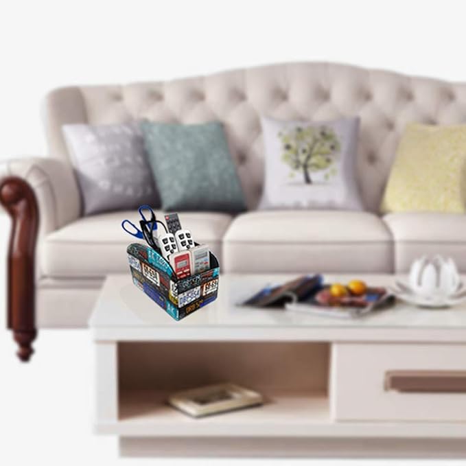 Leather Remote Control Organizer with 4 Spacious Compartments for TV & Table/Desk