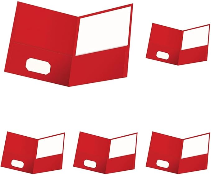 Oxford Two Pocket Folders,Textured Paper,Red,for School,Home,and Office,Letter Size,25 Per Box (57511EE),(Pack of 5)
