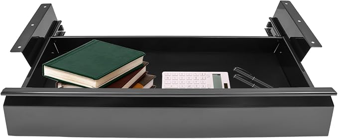 22 Inches Under Desk Mounted Sliding Pull-out Drawer Storage Drawer for Sit Stand Workstation Office Desk(Applicable Table Thickness: 0.79in) Black