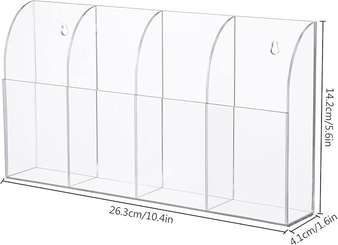 Yeeco Acrylic Remote Holder Wall Mount - 4 Compartment, Clear Acrylic Remote Control Holder, 10.4''1.6''5.6'' Wall Pen Holder, Pen & Makeup Key Organizer