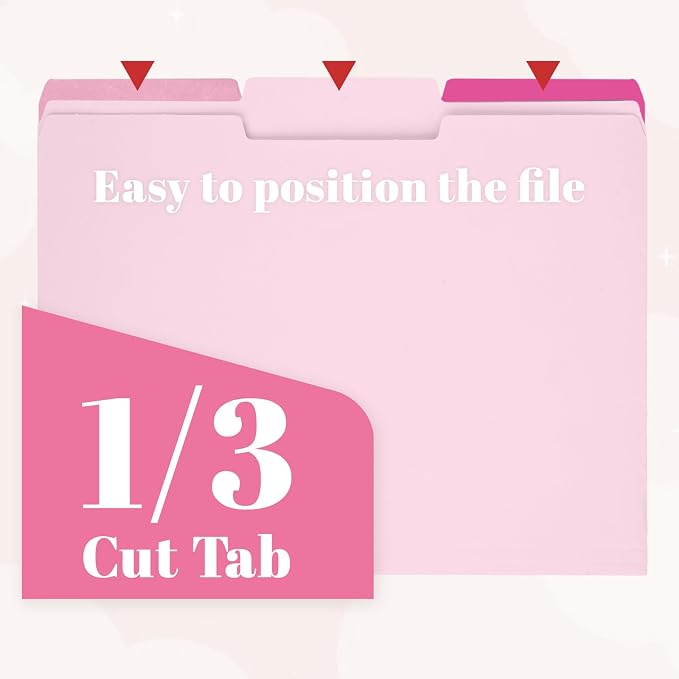 24 Pack Pink File Folders, Envelopes Letter Size Manilla Folders with 1/3 Cut Tab, 4 Gradient Colors Pastel Document Organizer, Bulk Pink Desk Accessories & Office School Supplies