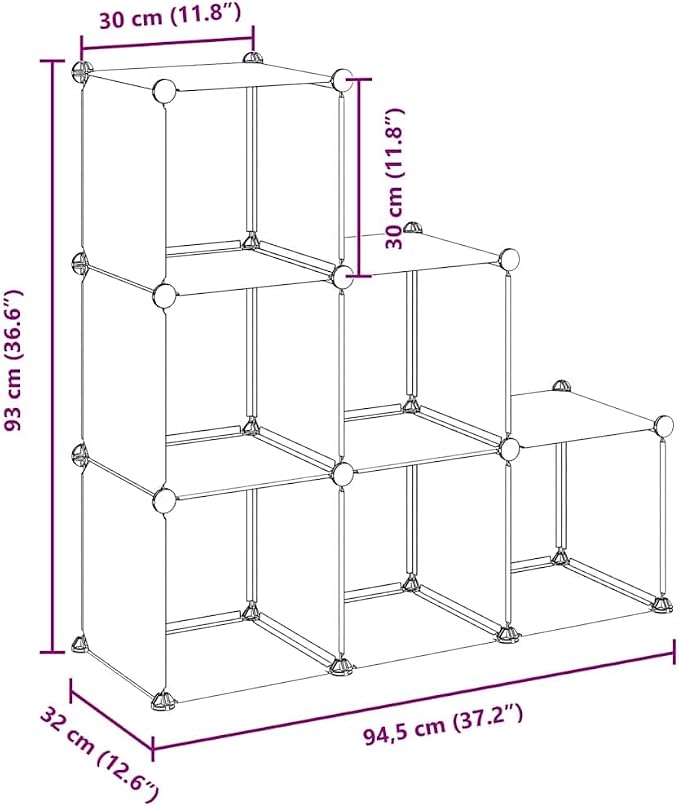 vidaXL 6-Cube Storage Organizer - Black - Waterproof PP Plastic - Space-Efficient, User-Friendly Design - For Home, Office, Dormitory