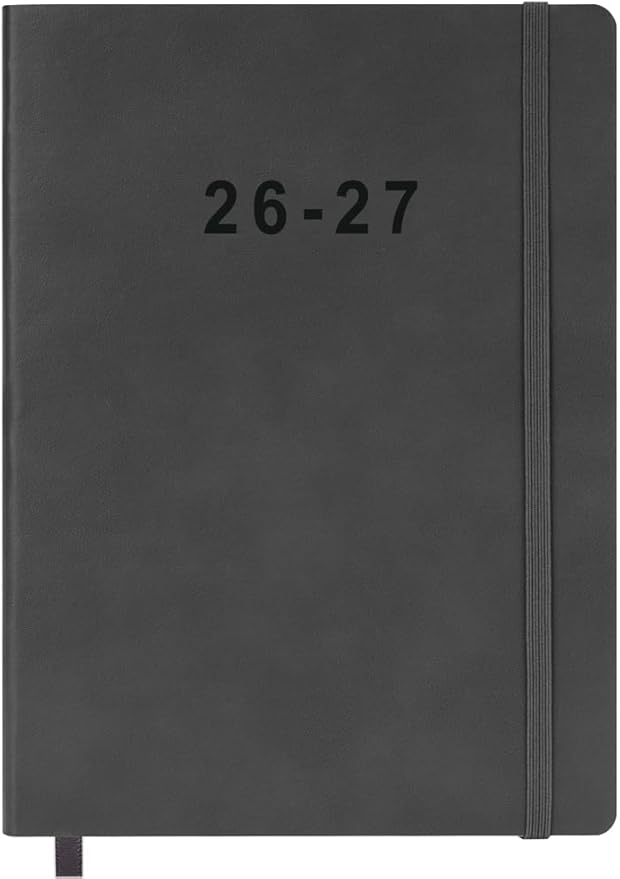 26-27 Academic Planner - Weekly and Monthly Planner, Jul 2026 - Jun 2027, Vegan Leather Cover, Elastic Closure, 7”x9.25”, Grey