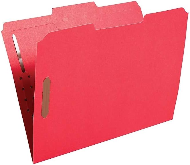 Staples Reinforced Tab Fastener Folder, Letter Size, Red Pressboard, Durable Construction, 50/Box