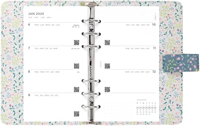 Filofax Meadow Organizer, A5 Size, Blue - Smooth, Leather-Look, Six Rings, Week-to-View Calendar Diary, Multilingual, 2025 (C021700-25)