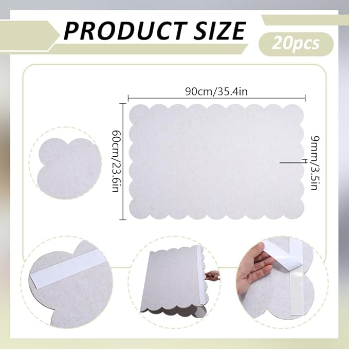 1Pcs Scalloped Felt Bulletin Board, 35.4x23.6Inch Large Felt Board with 20 Pushpins Picture Boards Foldable Bulletin Boards for Mother's Day Wall Decoration Home Office Display(Wheat)