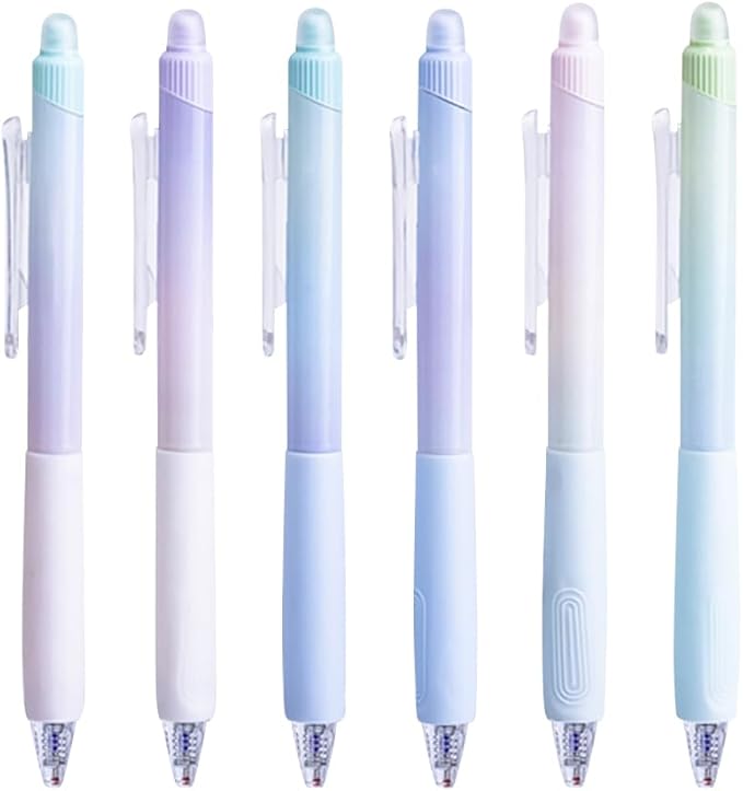 GSHLLO 6 Pcs 0.5 mm Blue Erasable Gel Ink Pens Quick Drying Retractable Pen Fine Point Smooth Writing Pens Comfortable Grip Notetaking Pen Mistakes Disappear Markers with Erasers for Drawing Planning