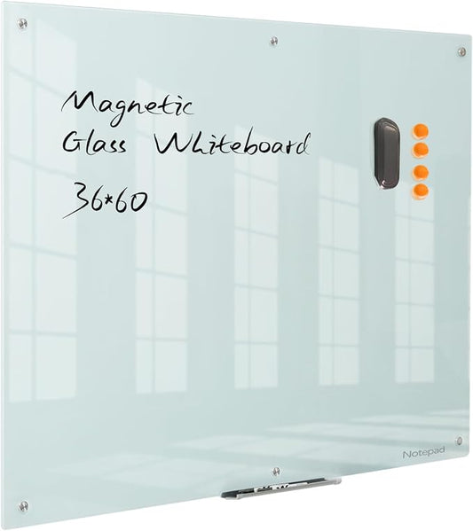 Notepad Glass Whiteboard 36*60Inches Magnetic Wall Mounted Frameless Glass White Board for Office, Home & School