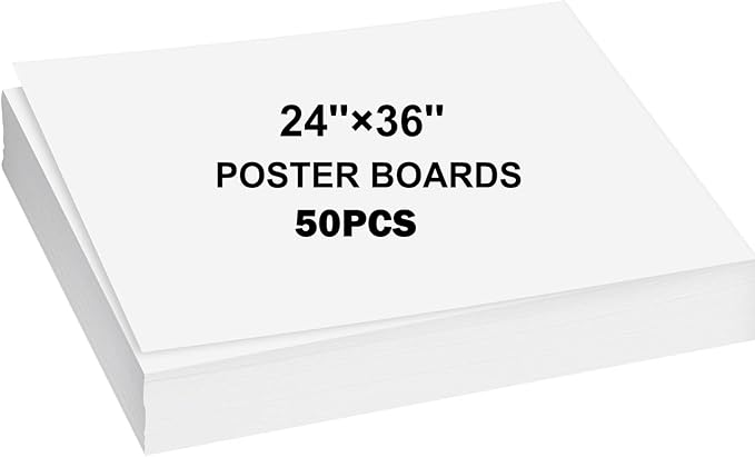 50Pcs 24×36” Large Poster Board White Poster Paper Poster Board Bulk suitable for DIY, Crafts,Signs Project Presentations,Drawing and School Supplies,250GSM Thickness Blank Posterboard