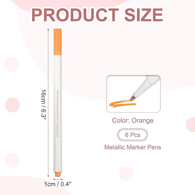 PATIKIL Metallic Marker Pens, 6Pcs Permanent Markers Medium Tip Quick Dry Paint Pen on Plastic Wood Stone Glass Canvas DIY Crafts Art Supplies for Drawing Writing Marking, Orange
