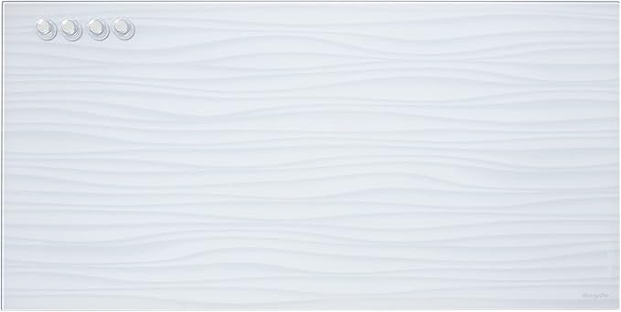 ECR4Kids MessageStor Dry-Erase Glass Board and Magnets, Office Essentials, White Waves