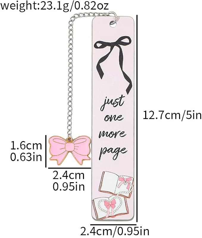 Pink Bow Metal Bookmark Gift Silver Chain Pendant with Bow for Women's Christmas Gift Book Lover Book Accessories School Supplies Office Stationery (Pink Bow Bookmark 2PCS)
