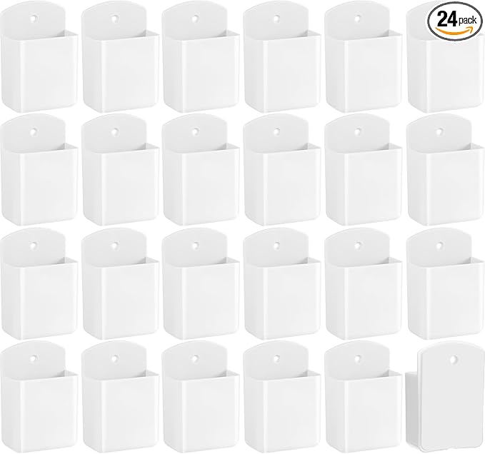 Leinuosen 24 Pcs Remote Control Holder Wall Mount Self Adhesive TV Controller Holder White TV Remote Organizer Wall Pen Organizer for Home Office School Storage Accessories
