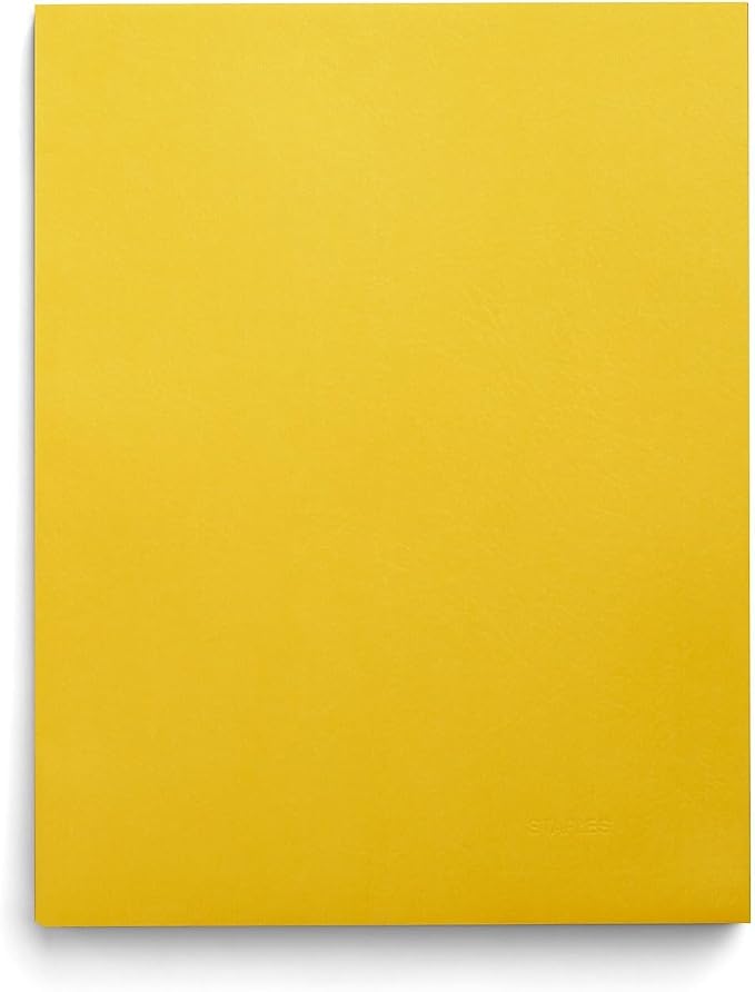 Staples 10% Recycled Smooth 2‑Pocket Paper Presentation Folders with Fasteners, Letter Size Project Folders for Office & School, Yellow, 10‑Pack