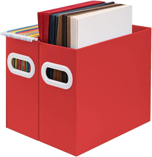 Collapsible File Organizer Box with Handle – Cardboard Hanging File Folder Storage Crate for Desk, Office, School, or Home – Colorful Portable Filing Box, Document Organizer, Magazine Holder