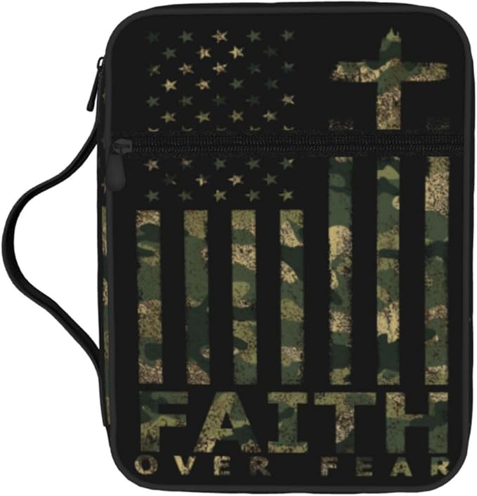 Camo American Flag Faith Cross Religious Bible Cover Case Carrying Book Protector Case Bible Study Supplies Accessories Holder Case Christian Gift for Women Men