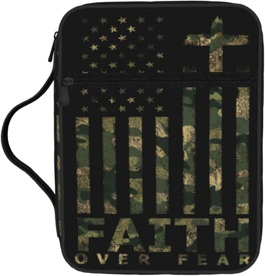 Camo American Flag Faith Cross Religious Bible Cover Case Carrying Book Protector Case Bible Study Supplies Accessories Holder Case Christian Gift for Women Men