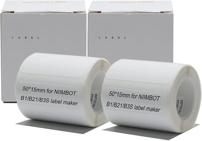 B21 Label Maker Tape Adapted Label Print Paper Mini Labels Sticker 1.96" x 0.59" Standard Laminated Office Container Labeling Tape Replacement for B21 Label Maker (2 Rolls, White)