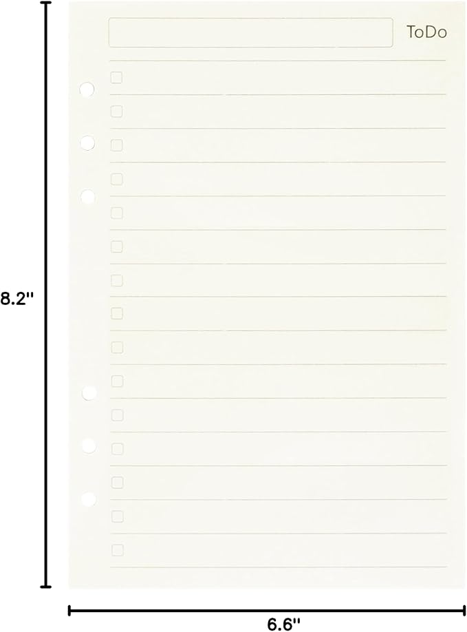 Zelten 1 Pack A5 45 Sheets/90 Pages Todo Loose Leaf Punched Paper Refills Paper for 6 Hole Binder Personal Organizer Diary Notebook Refillable Planner