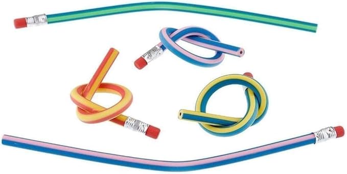 5Pcs Multicolor Stripe Soft Pencil Flexible Stationery Eraser Soft Writing Bendy Pencil With Flexible,Wooden Lead Pencils,Not Easy to Break Office Products,Writing and Correction Supplies