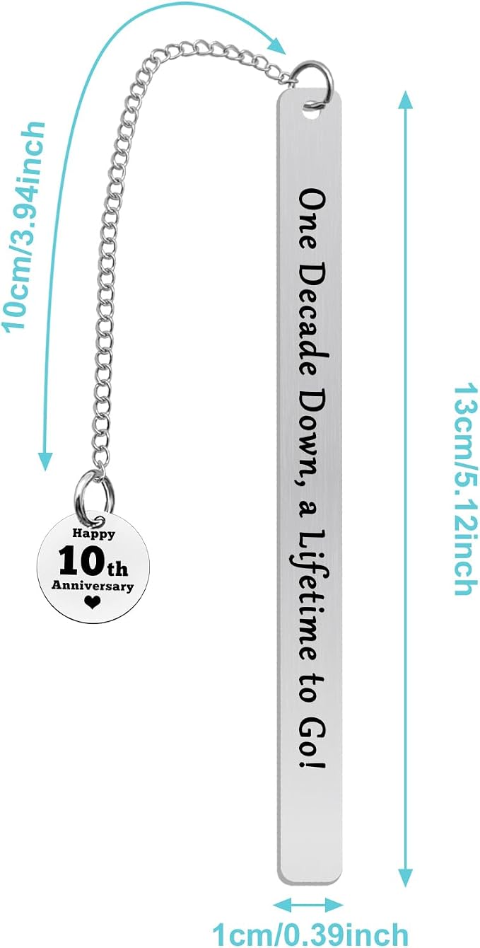10 Year Anniversary Bookmark Gifts for Women Men Ten Tenth Anniversary Bookmark for Him Her Couple 10th Wedding Anniversary Marriage Presents for Wife Husband
