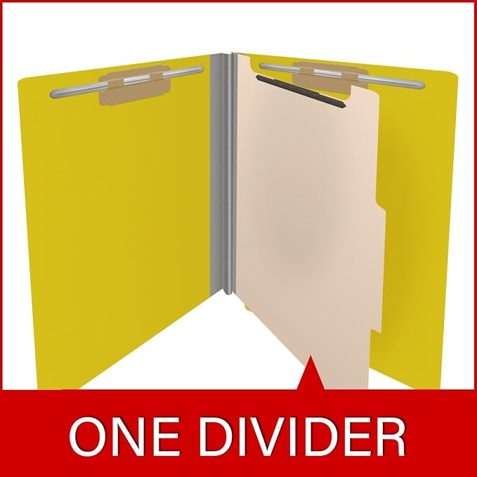 25 Pt. Pressboard Classification Folders, Full Cut End Tab, Letter Size, 1 Divider, Yellow (Box of 10)