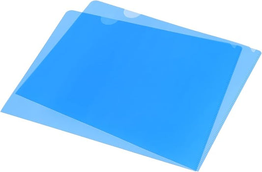 PATIKIL L Type Folders 24 Pack A4 Plastic File Project Pockets Clear Paper Document Jacket Sleeve for Office, Blue