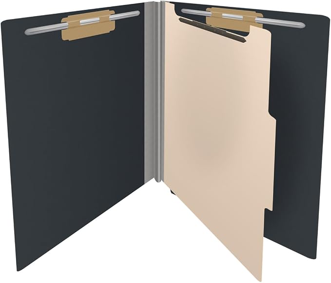 Pressboard Classification Folders, Full Cut End Tab, Letter Size, 1 Divider, Black (Box of 10)