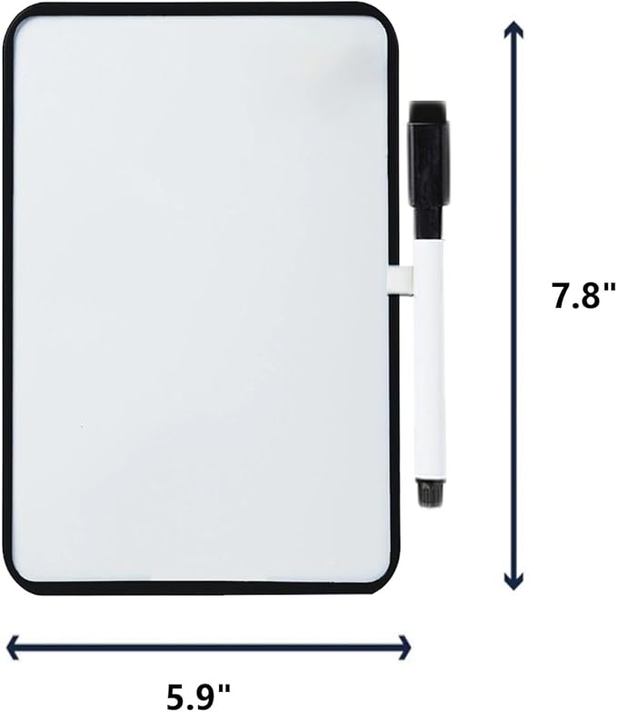 Magnetic Dry Erase Board for School Locker, 6" x 8" Marker and 2 Magnets - Small Whiteboard for Classroom, Home, Office, Travel - Black