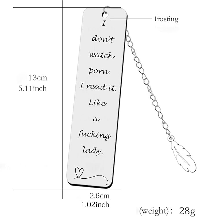 Teniinet Metal Bookmark Gift, 'I Don't Watch Porn. I Read it Like a Fking Lady' Stainless Steel Leaf Pendant Book Mark with Box for Women, Men, Friends, Teacher, Classmate, Book Lovers
