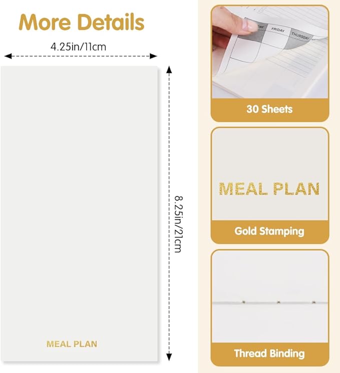 Pocket Planner Notebook, Meal Planner Refills with Shopping List, 30Sheets, 8.25"x4.25" Regular TN Journal Notebooks for Food Journal & Diet, Travelers Notebook Insert for Healthy Eating