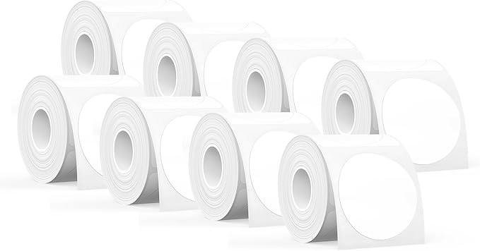 SUPVAN T50M Series Label Maker Tape, 8 Rolls Round Size Φ 2'' 140 Labels/Roll Genuine Laminated Thermal Label Tape Refill, Waterproof Oilproof Highly Adhesive Auto Detect Labels, Black on White
