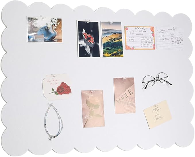 1Pcs Scalloped Felt Bulletin Board, 35.4x23.6Inch Foldable Picture Boards with 20 Pushpins Self-Adhesive Vision Board Decorative Pin Board for Mother's Day Wall Home Office(Creamy White)