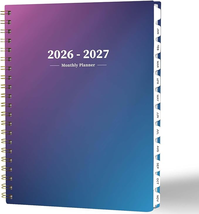 Ymumuda 2026 Monthly Planner - 2 Year Monthly Planner, JAN.2026 to DEC.2027, 8.5" x 11", Large Calendar with Spiral Bound, 24 Coated Tabs,24 Months Perfect for School & Office Schedule,Blue & Purple