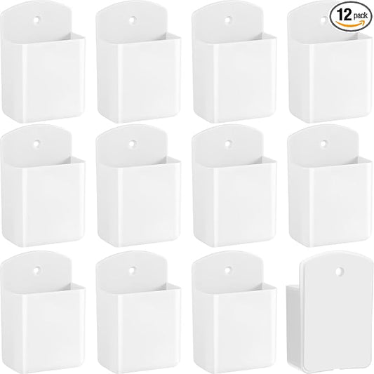 Leinuosen 12 Pcs Remote Control Holder Wall Mount Self Adhesive TV Controller Holder White TV Remote Organizer Wall Pen Organizer for Home Office School Storage Accessories