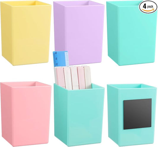 Affrolling 4 Pcs Classroom Magnetic Storage Boxes with Write Wipe Label Magnetic Storage Containers Plastics Pen Holder for Classroom Whiteboard Dry Erase Board Refrigerator Locker Organizer(Colorful)