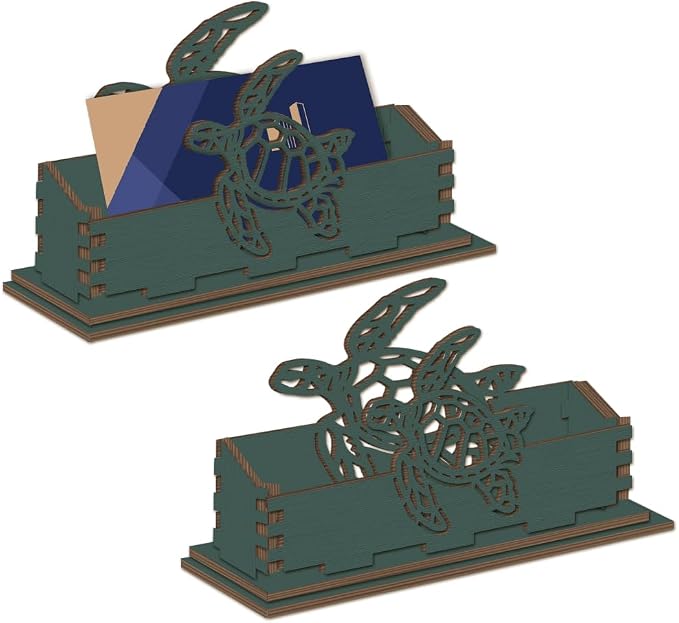 2Pcs Sea Turtle Business Card Holder for Desk 4.5 x 1.6 x 3.5 Inch Business Card Display Stand Turtle Pattern Wooden Decorative Organizers for Office Desktop Home Tabletop Summer Decoration